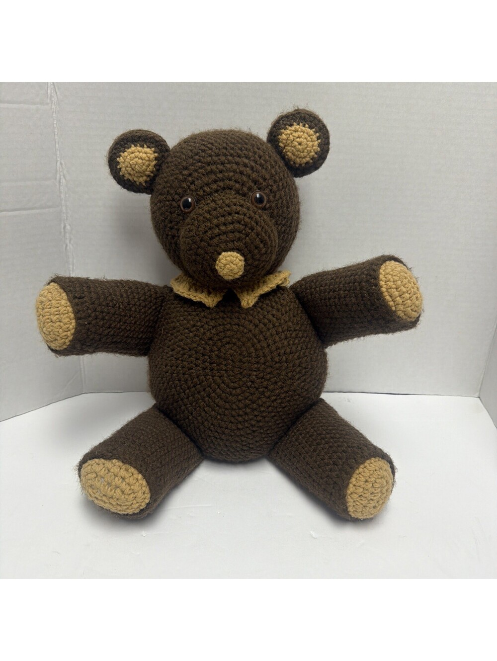 Handmade Crocheted Teddy Bear 15” Brown Beige